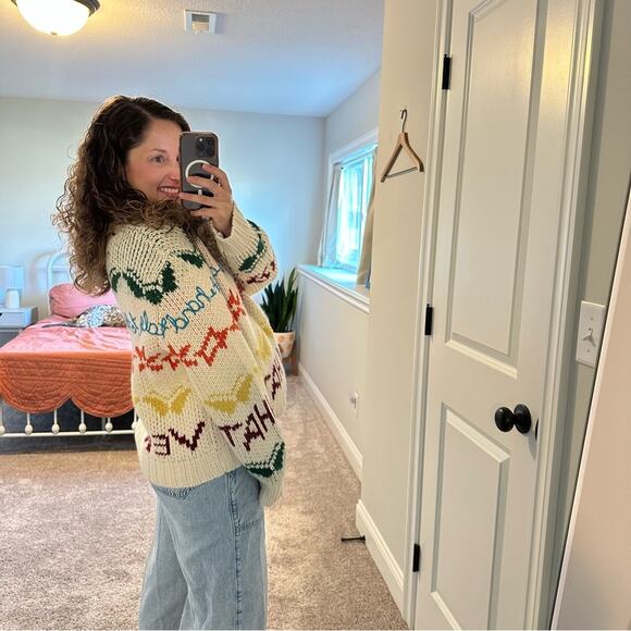 Lingua Franca Cream Alpaca Whatever Hand Embroidered Sweater Large - Picture 2 of 15